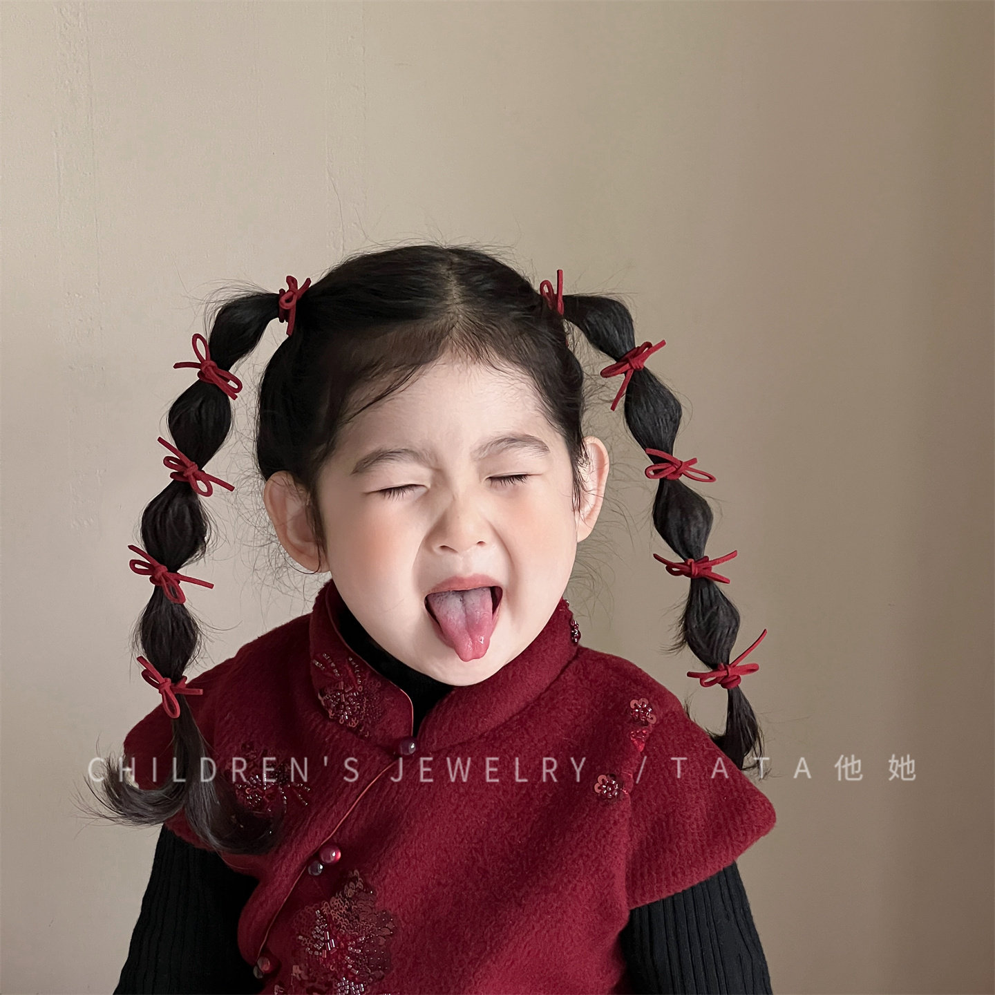 酒红色婴儿童可爱新年蝴蝶结发饰拇指不伤发高弹皮筋宝宝小号头绳,淘宝优惠券,粉丝福利购,淘宝优惠卷