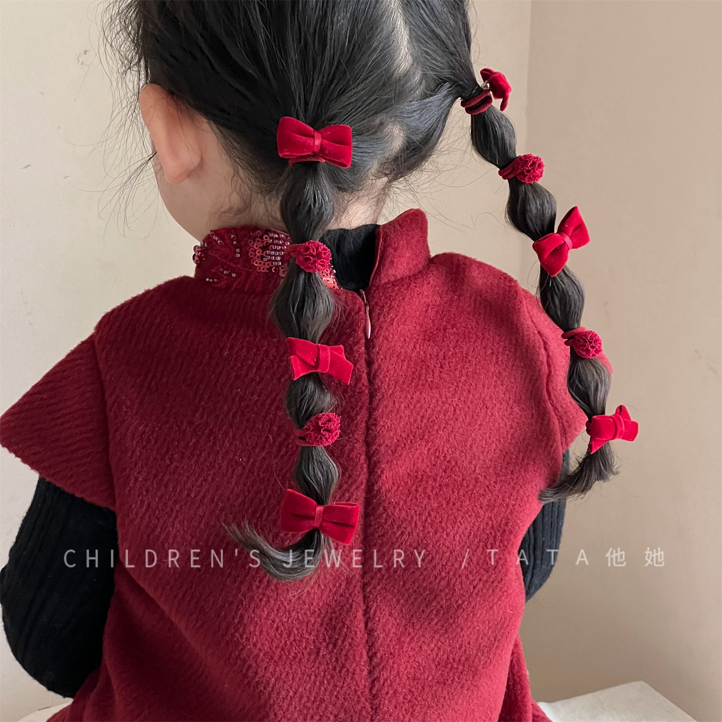 酒红色婴儿童可爱新年蝴蝶结发饰拇指不伤发高弹皮筋宝宝小号头绳,淘宝优惠券,粉丝福利购,淘宝优惠卷