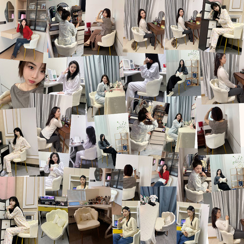 化妆椅家用房间靠背简约美甲花瓣凳子轻奢高级女生卧室梳妆台椅子 - 图3