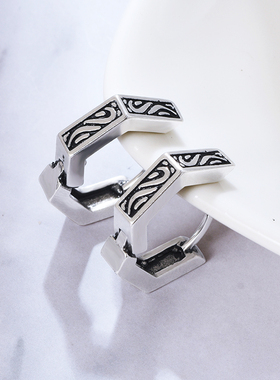 男士钛钢几何形复古嘻哈风耳钉