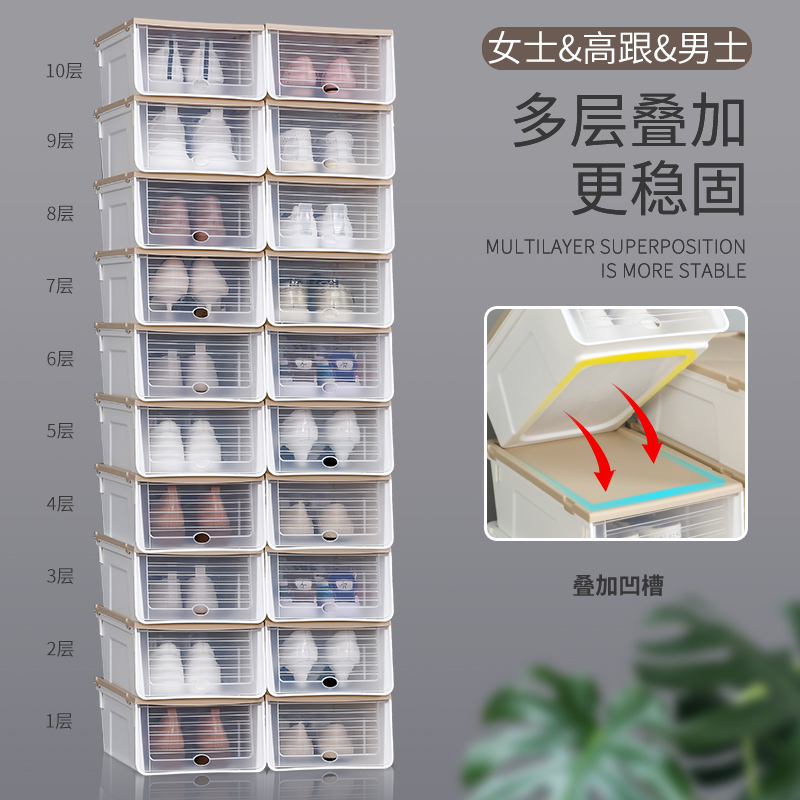 透明鞋盒20个装鞋子收纳盒整理箱鞋柜收纳神器省空间抽屉式收纳架-图1