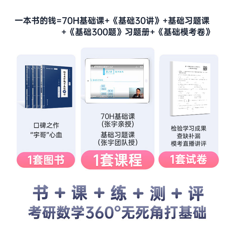 官方书课包】2024年张宇考研数学基础30讲  300题学霸养成攻略全套复习全书资料历年真题数学一二三高数18讲线代9讲概率论搭1000题 - 图2