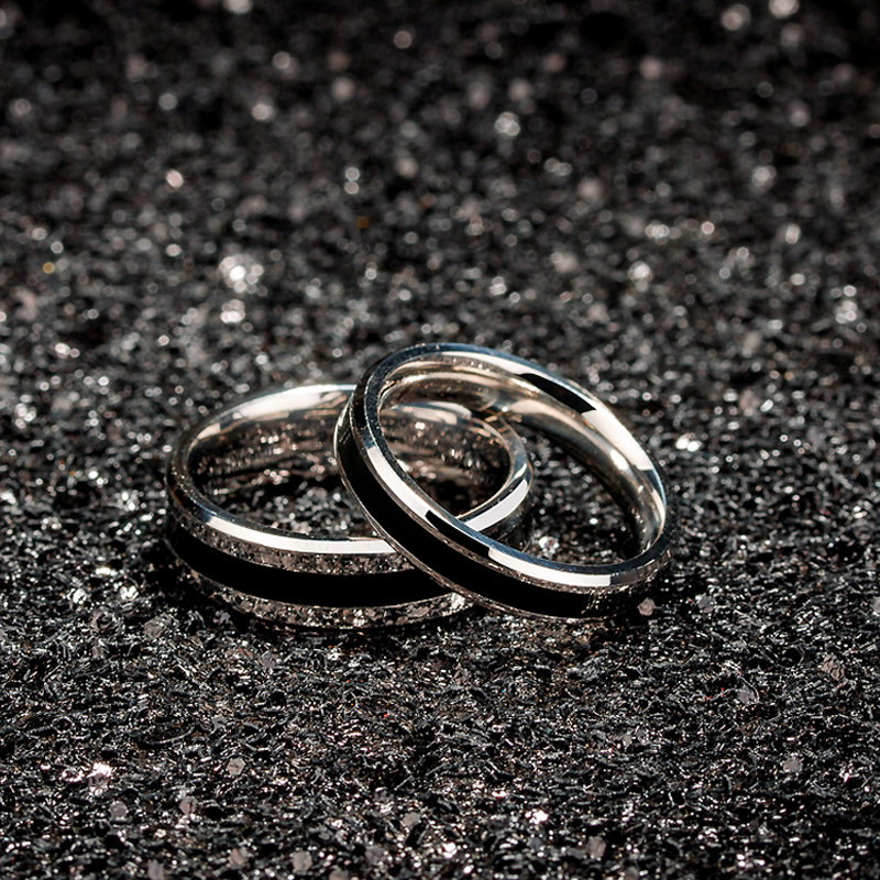 粉雅银舍送刻字钛钢男士黑道环对戒 粉雅银舍饰品戒指/指环