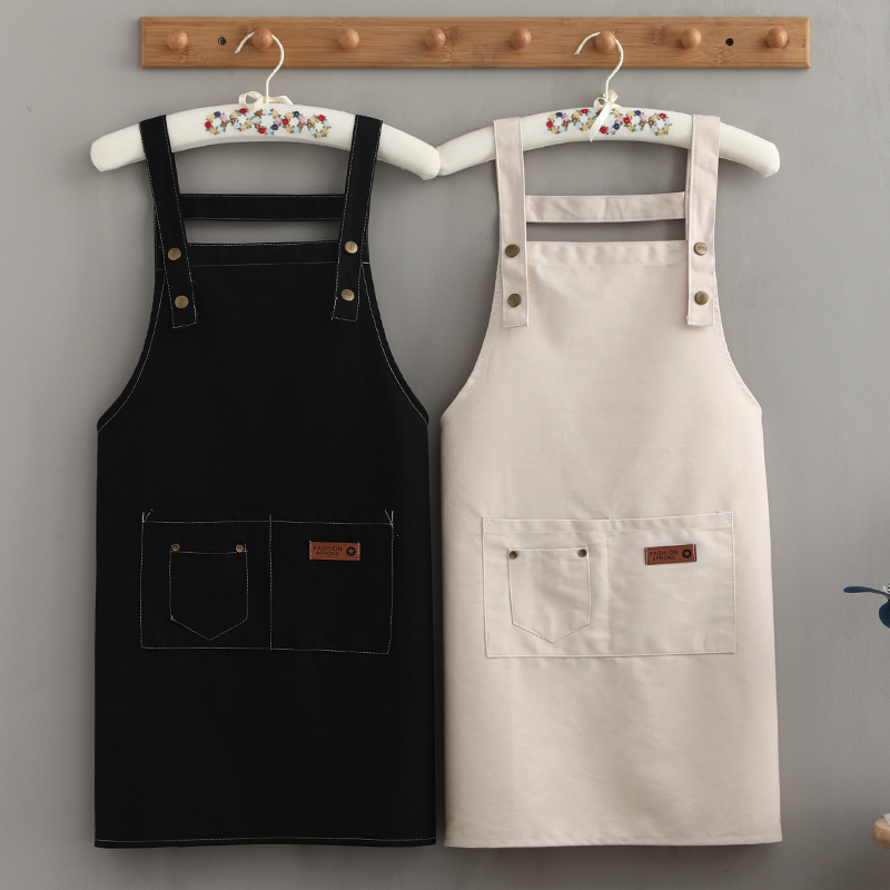 新款棉布围裙女可爱家用厨房防水防油双层时尚做饭工作服定制围腰 - 图1