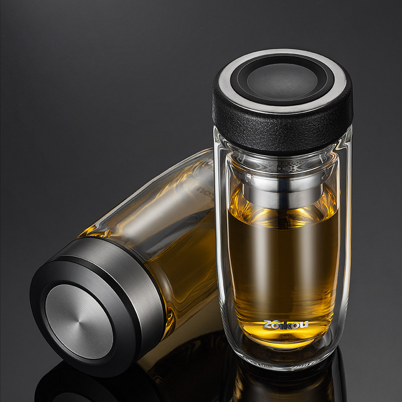 茶杯茶水分离玻璃杯男个人专用商务便携泡茶杯子双层隔热家用水杯