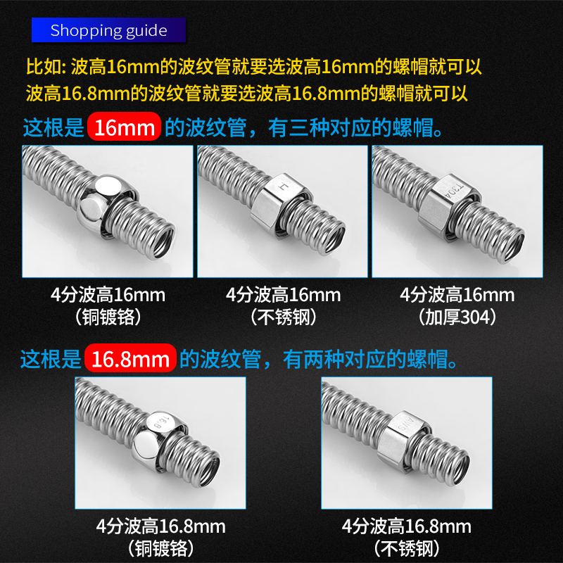 304不锈钢波纹管螺帽4分6分1寸热水器水管天燃气管铜螺母接头配件 - 图2