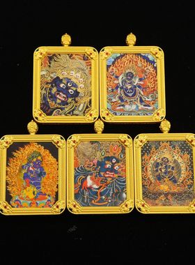 手绘描金黑财神大黑天浮雕立体双面唐卡吊坠手编棉线佛牌项链