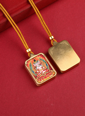 藏式手绘描金唐卡吊坠红唐守护神