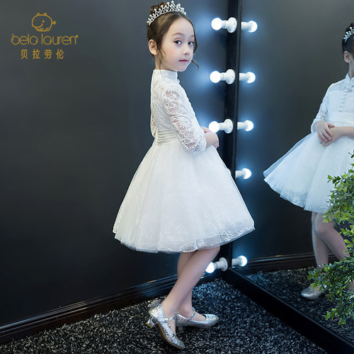 儿童礼服公主裙女童高端白色小女孩花童婚礼生日主持人演出服秋季 - 图2