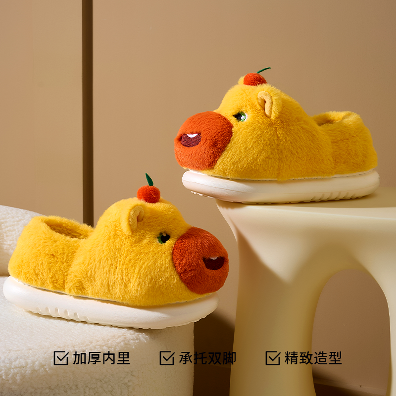 水豚噜噜可爱棉拖鞋女秋冬季2025新情侣家居防滑毛绒保暖男包跟鞋,淘宝优惠券,粉丝福利购,淘宝优惠卷