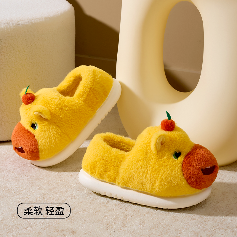 水豚噜噜可爱棉拖鞋女秋冬季2025新情侣家居防滑毛绒保暖男包跟鞋,淘宝优惠券,粉丝福利购,淘宝优惠卷
