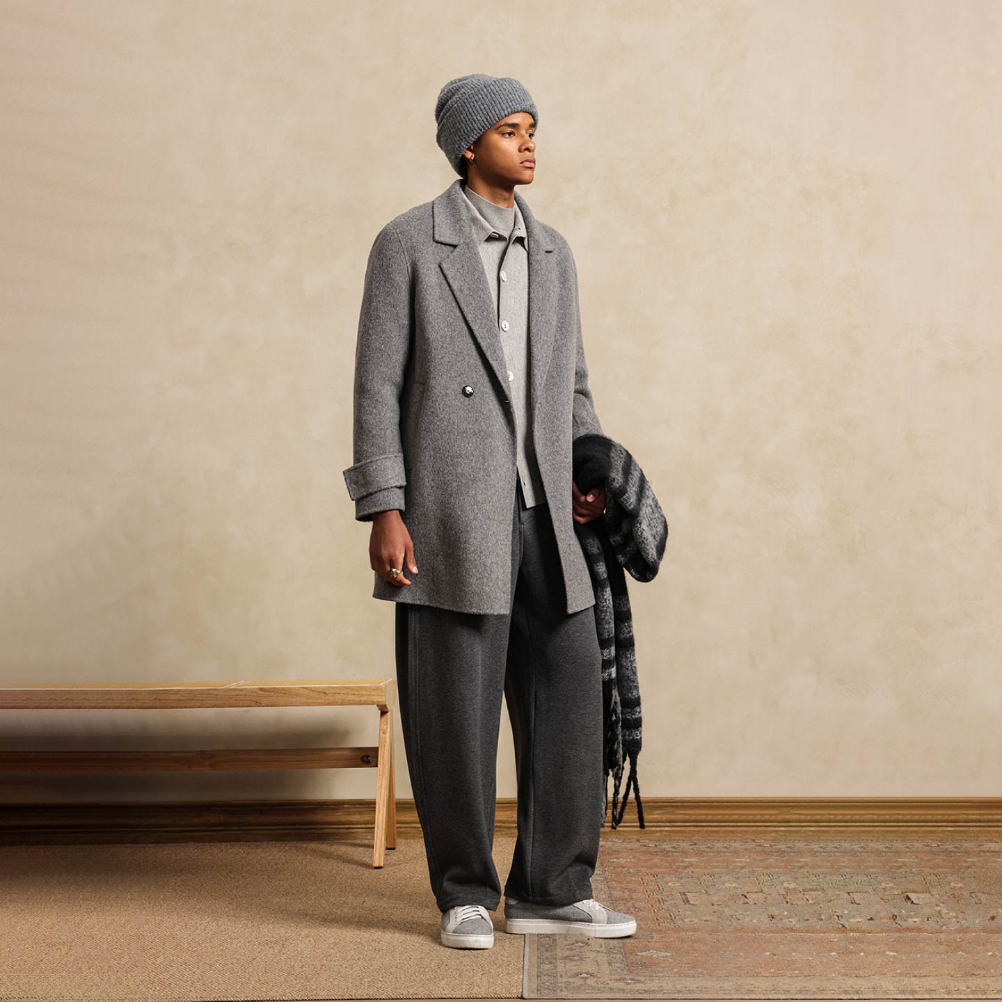 JDV商场同款灰色羊毛大衣秋冬新款时尚潮流毛呢大衣外套男士 - 图1