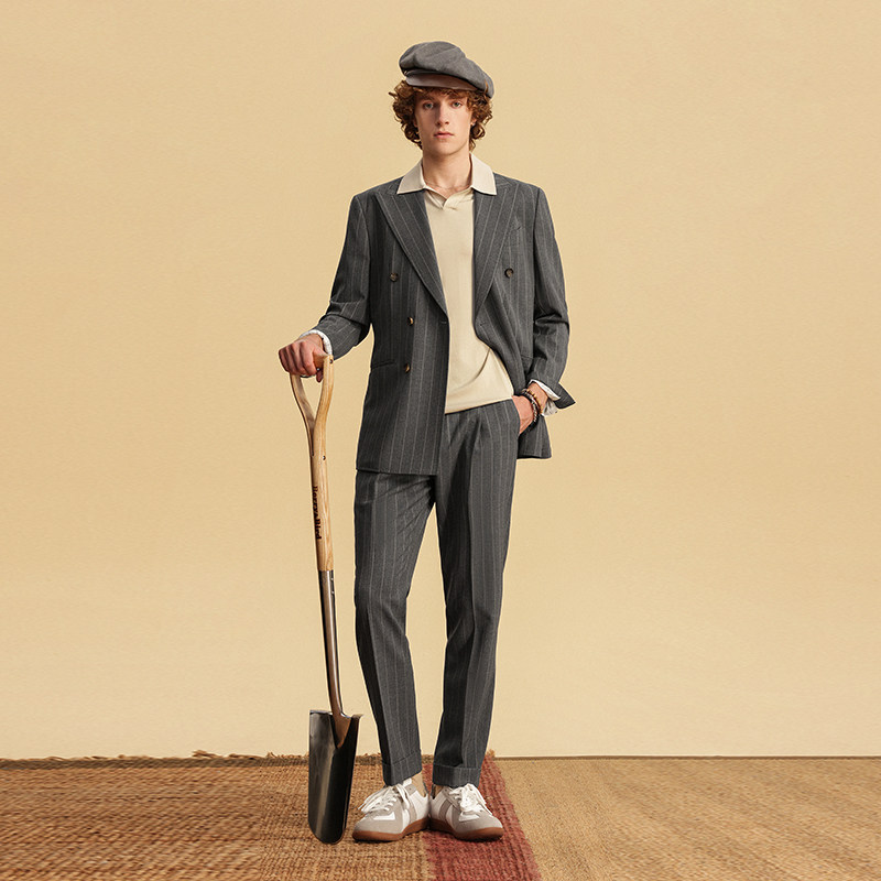 JDV男装春秋新品商场同款深灰条纹西装双排扣西服外套SMM4004,淘宝优惠券,粉丝福利购,淘宝优惠卷