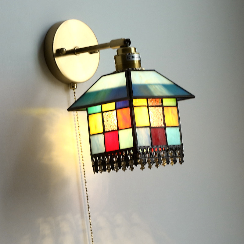 儿童房拉线壁灯彩色蒂凡尼小房子卧室床头阳台墙壁装饰自带开关灯,淘宝优惠券,粉丝福利购,淘宝优惠卷