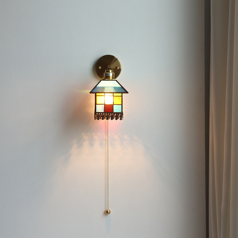 儿童房拉线壁灯彩色蒂凡尼小房子卧室床头阳台墙壁装饰自带开关灯,淘宝优惠券,粉丝福利购,淘宝优惠卷