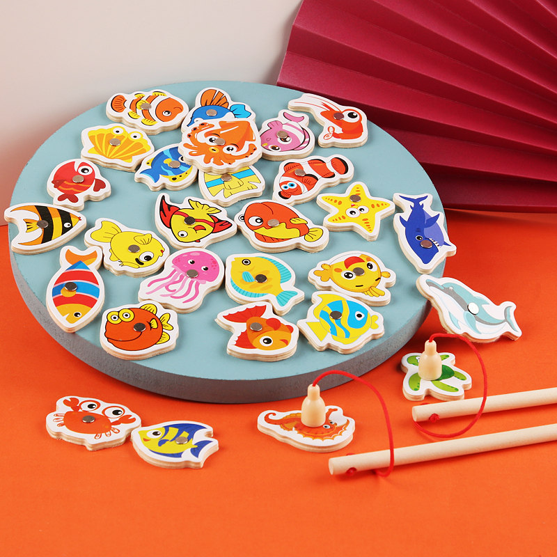 幼儿童磁性钓鱼1-2-3岁一半玩具 小角丫钓鱼类玩具