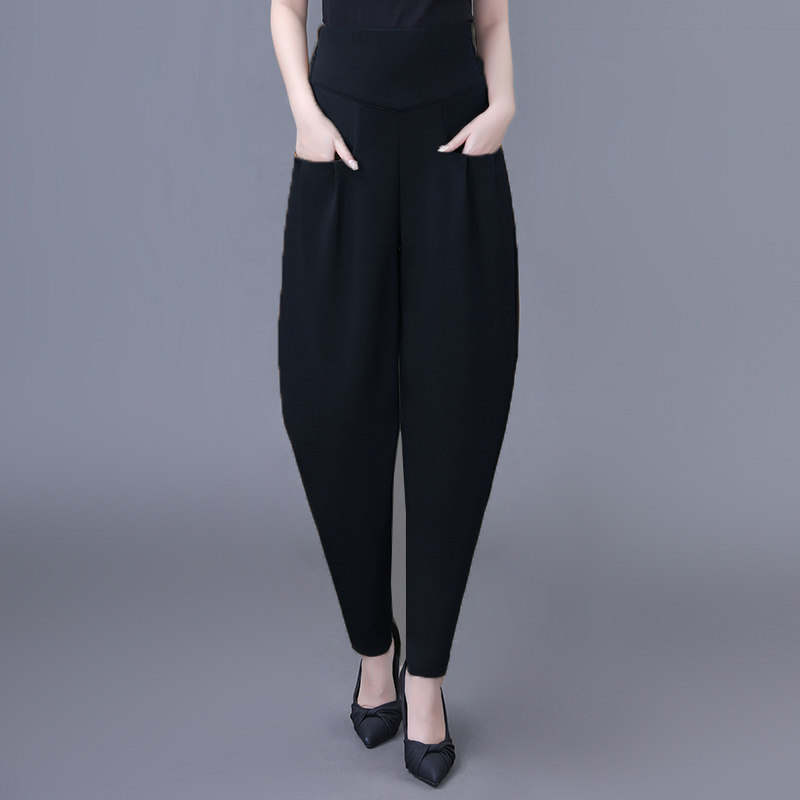 2025春款深咖色哈伦裤女哈伦裤弹力裤子宽松显瘦大码小脚裤子,淘宝优惠券,粉丝福利购,淘宝优惠卷