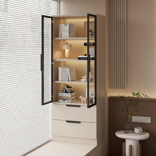 飘窗实木书柜阳台转角收纳防晒杂物柜卧室储物立柜卧室置物小书架 - 图3