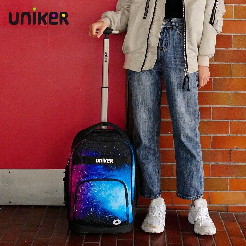 uniker拉杆书包男中学生双肩旅行背包女大容量韩小学生拉杆书包 - 图2