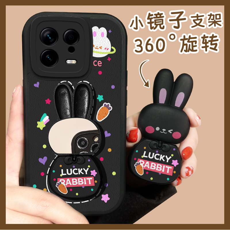适用于小米13手机壳夏季新款mi12/11/10兔子小羊皮civi1s直边mix4防摔360°旋转镜子支架Mi9/8全包镜头女pro - 图0