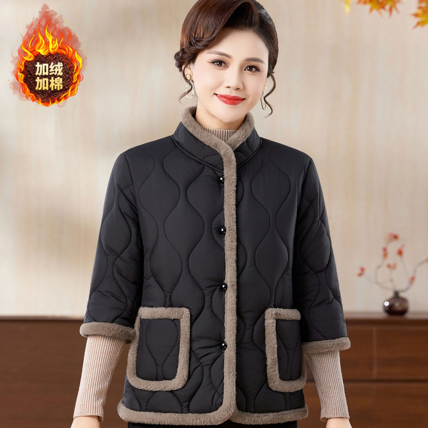 中老年妈妈装短袖马甲棉衣女冬季七分袖外套加绒加厚半袖马夹棉袄,淘宝优惠券,粉丝福利购,淘宝优惠卷