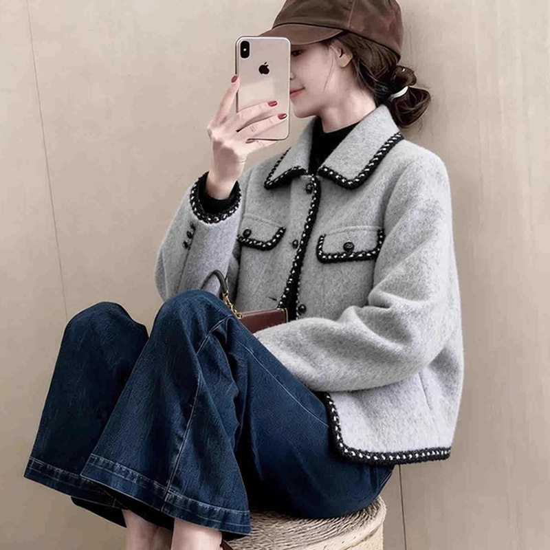 韩系宽松显瘦绝美巨好看的灰色毛呢短外套女2025年秋冬新款小个子,淘宝优惠券,粉丝福利购,淘宝优惠卷