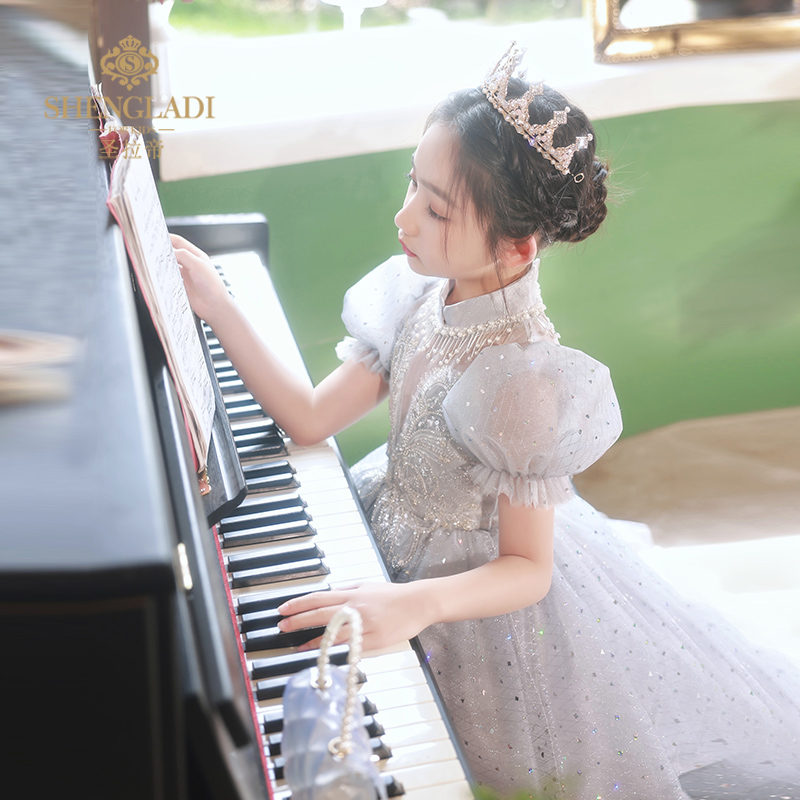 主持人礼服女童轻奢小众高端钢琴演奏儿童公主裙花童生日宴演出服 - 图3