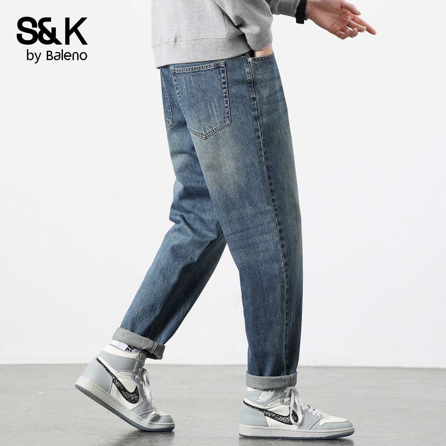 班尼路SK牛仔裤男2025新款秋冬加绒复古宽松直筒水洗休闲长裤子YS,淘宝优惠券,粉丝福利购,淘宝优惠卷