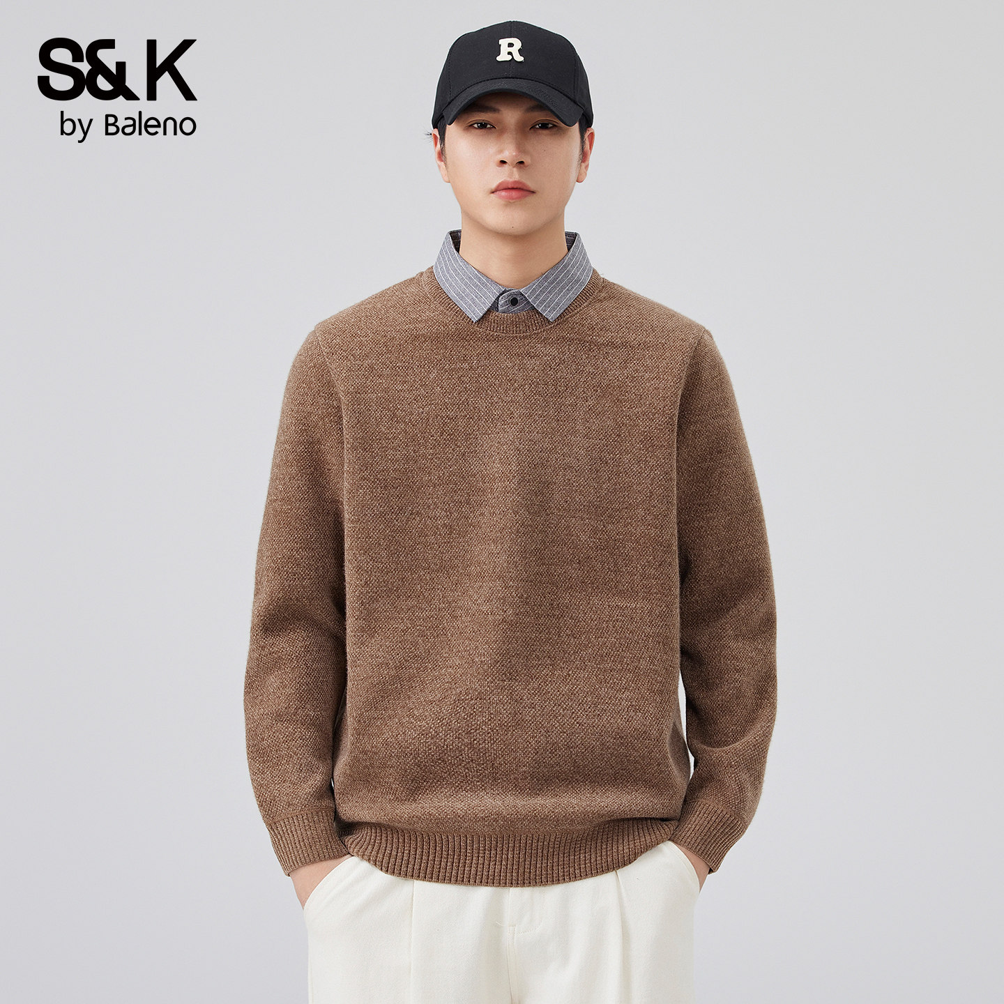 班尼路SK假两件长袖翻领毛衣男士秋冬新款休闲针织衫打底衫上衣YS,淘宝优惠券,粉丝福利购,淘宝优惠卷