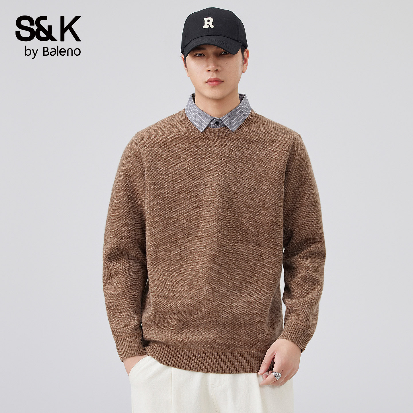 班尼路SK假两件长袖翻领毛衣男士秋冬新款休闲针织衫打底衫上衣YS,淘宝优惠券,粉丝福利购,淘宝优惠卷