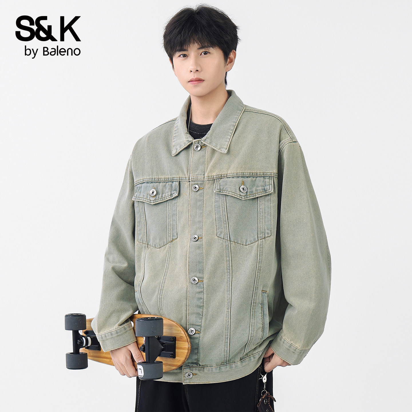 班尼路SK美式复古水洗牛仔外套男春季宽松工装夹克百搭休闲上衣YS,淘宝优惠券,粉丝福利购,淘宝优惠卷