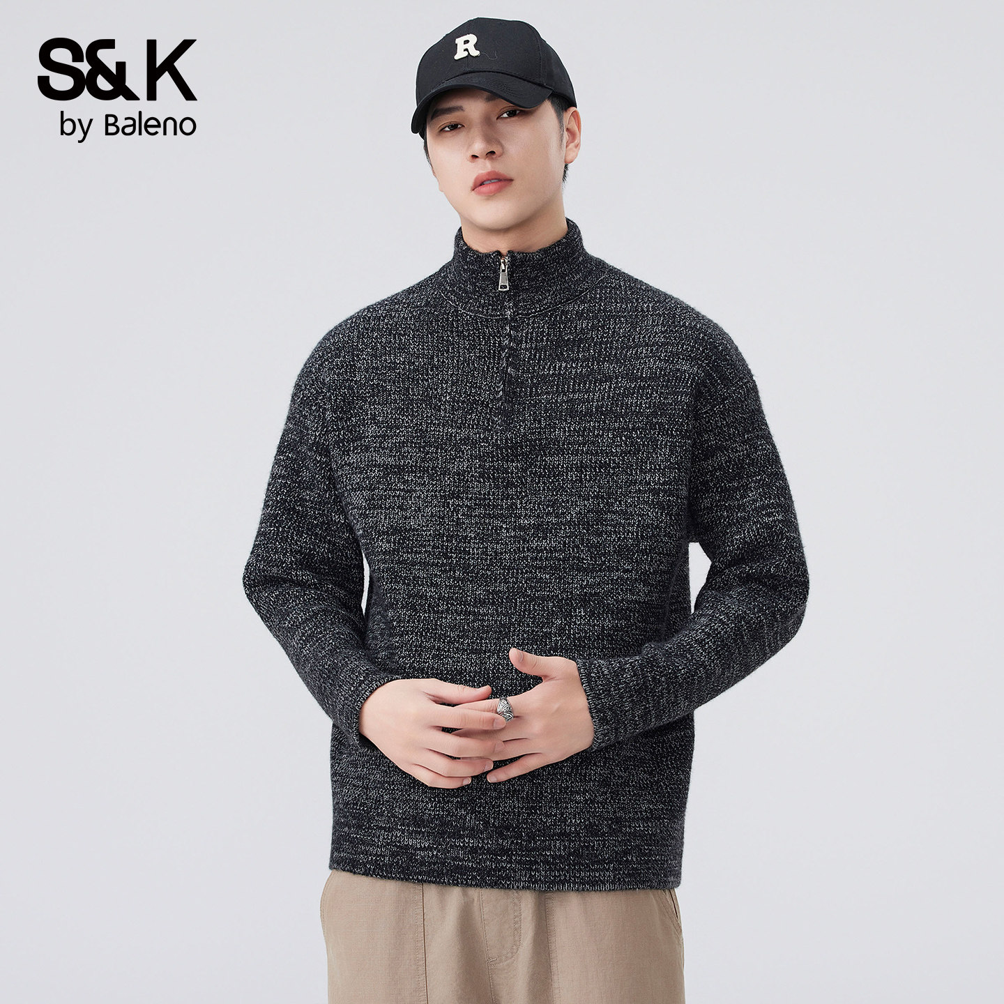 班尼路SK半拉链毛衣男士秋季长袖内搭打底宽松时尚针织衫上衣服YS,淘宝优惠券,粉丝福利购,淘宝优惠卷