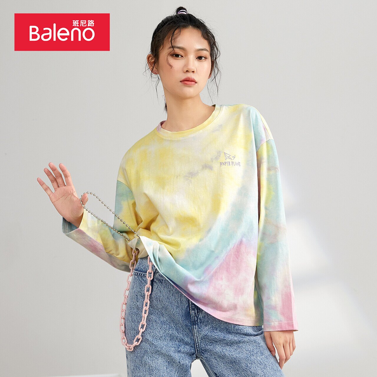 班尼路春秋新款潮流高级扎染t恤 baleno班尼路T恤