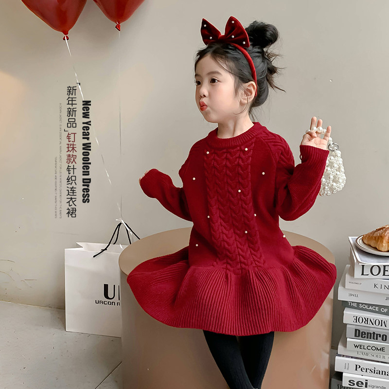 女童连衣裙新年衣服2026新款冬装儿童红色毛衣裙新年战袍拜年裙子,淘宝优惠券,粉丝福利购,淘宝优惠卷