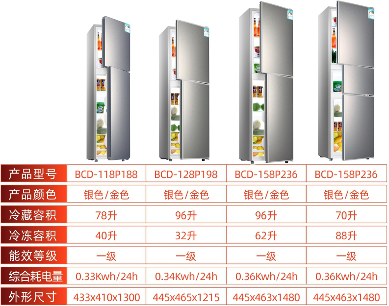 扬子电气无霜双开门冰箱冷藏冷冻大容量小型家用宿舍三门一级节能 - 图2