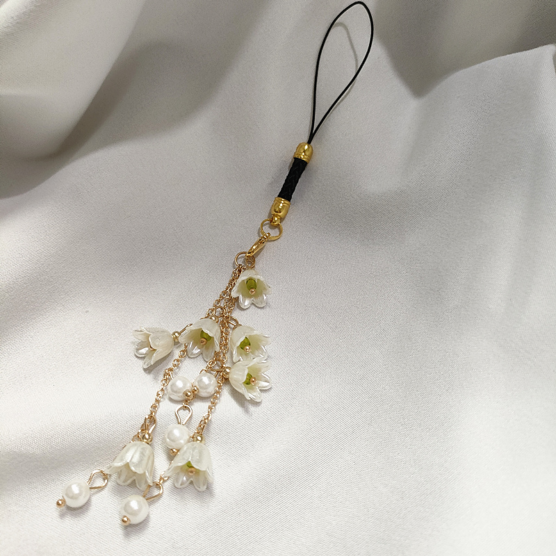 唯美铃兰花手机链ins花朵手机绳u盘背包钥匙扣挂件兰花手机挂件配饰女生户外小吊坠好看结实防丢百搭时尚创意 - 图0