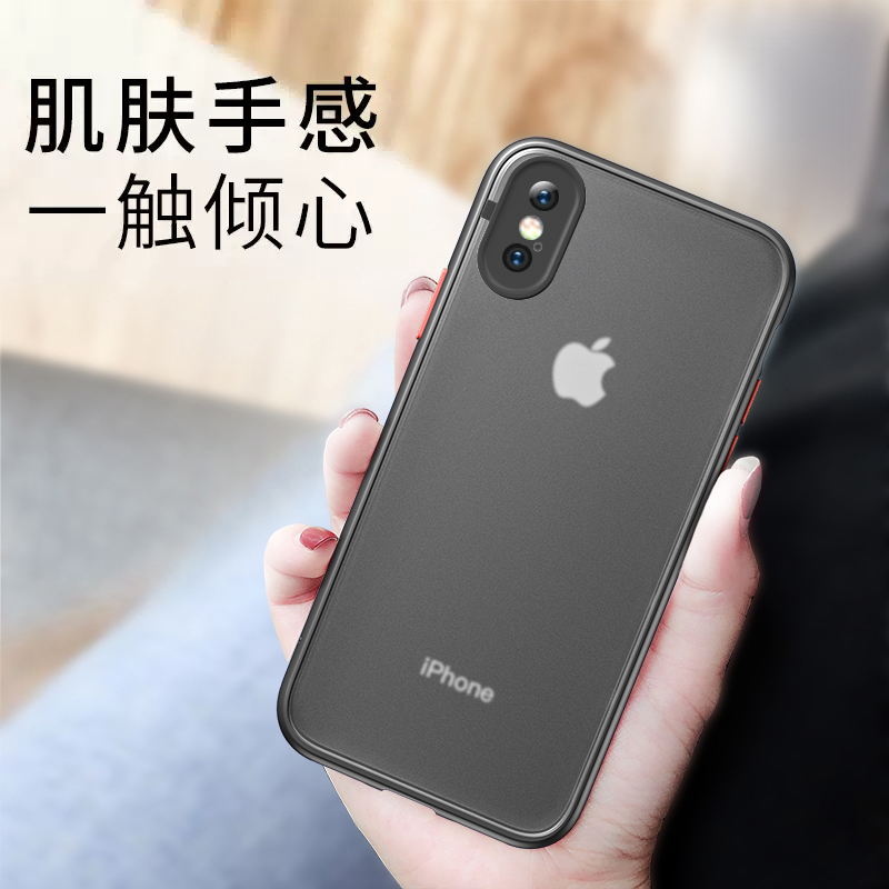 透明磨砂手机壳适用于苹果XR透明磨砂11pro max液态硅胶Xs Max全包8x套硬防摔高档潮牌撞色新款男女网红-图0