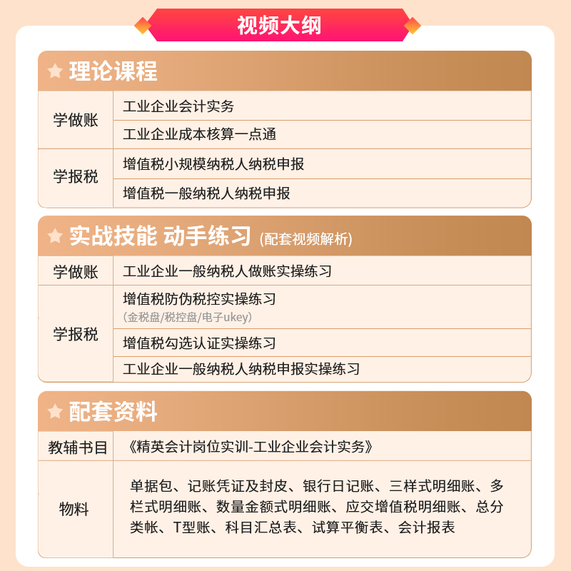 【会计实操】工业会计入门零基础自学会计实务做账真账实操网课教材上岗实训纳税申报税务筹划视频课程真账用友金蝶财务软件初中级 - 图0