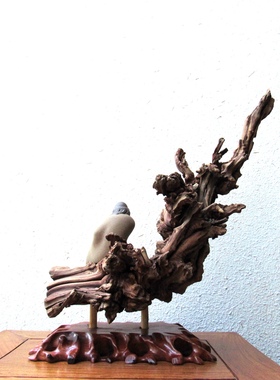 金丝红柳风化木随形根艺搭配绿檀珠串摆件自然禅意创意家居收藏品