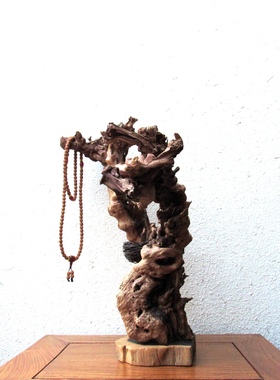 金丝红柳风化木随形根艺搭配绿檀珠串摆件自然禅意创意家居收藏品