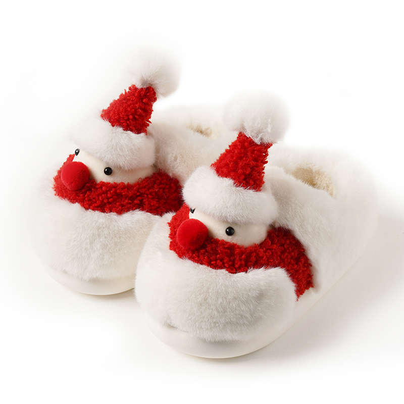 雪人棉鞋女冬季保暖家用居家全包跟棉拖鞋厚底情侣冬天拖鞋圣诞节 - 图0