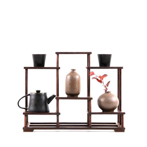 小博古架榫卯鸡翅实木中式多宝阁茶壶杯茶具置物架摆件底座展示架 - 图3