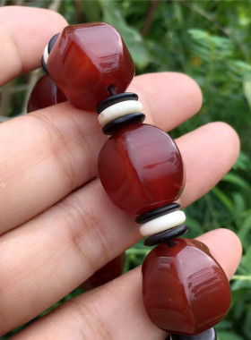 红色玛瑙切面玉石手串路路通佛珠