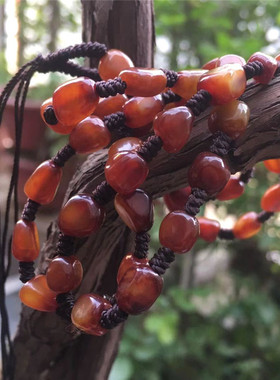 和田玉红皮料随型珠项链绳吊坠绳