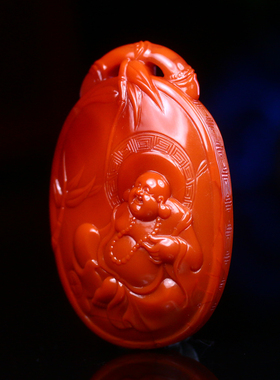 Melinda/梅林达【落兰】川料南红玛瑙苏工吊坠弥勒佛挂件笑佛项坠