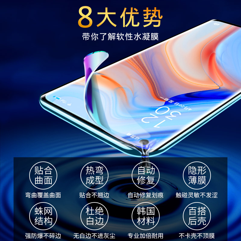 创霸旗舰店opporeno4pro钢化膜5g版水凝膜oppo全屏覆盖reno4手机贴膜抗蓝光p曲面por全包无白边opopreno4镜头保护软膜后2