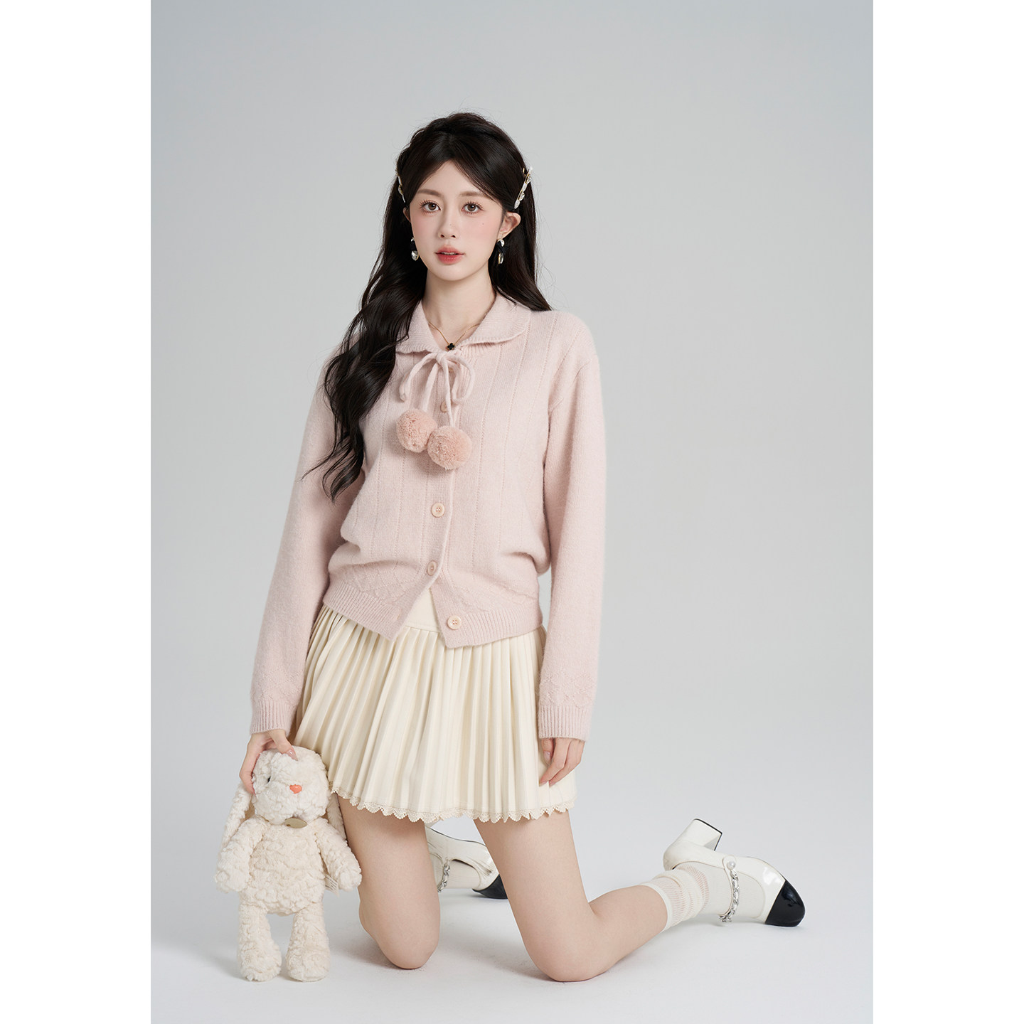 Palglg娃娃领红色开衫毛衣外套女冬季小个子法式气质针织衫短上衣,淘宝优惠券,粉丝福利购,淘宝优惠卷