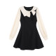 French Hepburn style fake two piece black dress for women
