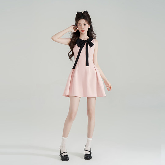 Little fragrant style pink bow girl dress for women