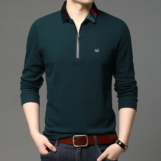 Hengyuanxiang pure cotton men's lapel zipper long sleeve t-shirt